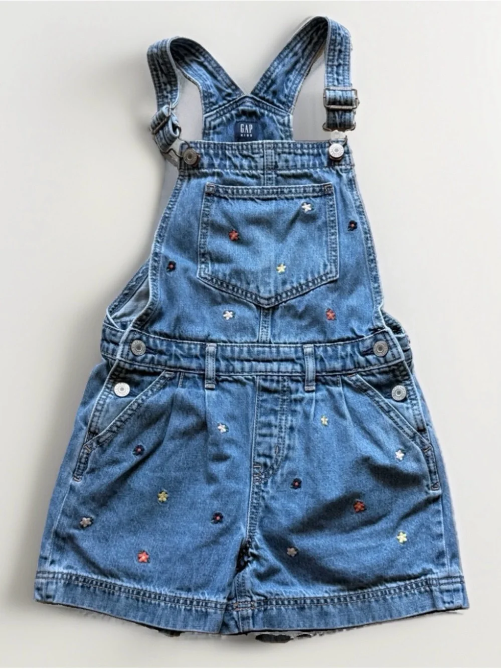 Gap Kids Floral Embroidered Denim Short Overalls Size M 8-9